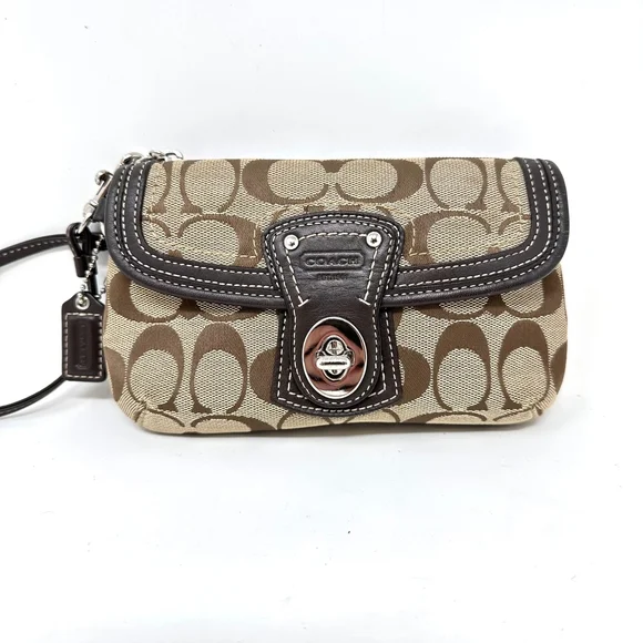 Coach Est. 1841 SOHO Turnlock Medium Brown Signature Wallet Wristlet Canvas - Picture 1 of 9